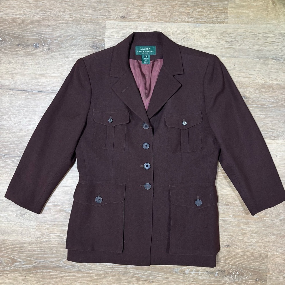 Vintage Ralph Lauren Blazer Womens 12P  Brown Equestrian Horse Buttons Wool